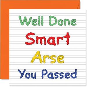 Funny Congratulations Cards - Well Done You Passed - Proud of You Card Congrats Graduation Degree Exam School College Exams GCSE A Level Uni, 145mm x 145mm Banter Well Done Greeting Cards