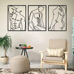 Holylove 3Pcs Metal Wall Decor Set - 0.12" Thicker Modern Minimalist Abstract Men Shape Line Wall Hanging Sculptures -Black Metal Wall Art for Bedroom Living Room Bathroom