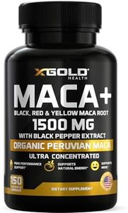 Organic Maca Root Powder Capsules 1500mg: 150 Vegan Pills with Black + Red + Yellow Peruvian Maca Root Extract Gelatinized, Energy & Mood Supplement for Men & Women + Black Pepper for Best Benefits