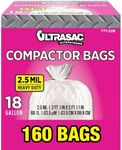 Ultrasac Compactor Bags - (160 Pack with Ties) 18 Gallon for 15 inch Compactors - 25" x 35" Heavy Duty 2.5 MIL Garbage Disposal Bags Compatible with Kitchenaid Kenmore Whirlpool GE Gladiator