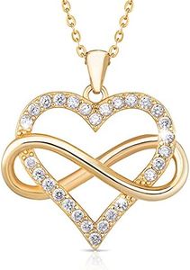 Sash & Soph Infinity Heart Necklace for Women. 925 Sterling Silver Heart Necklace for Girlfriend, Love Heart Pendant on 18" Chain with 2" Extender (Rose Gold or Gold Plated), Sterling Silver