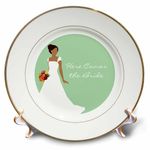 3dRose Here Comes The Bride - African American Bride Mint Green - Porcelain Plate, 8-inch (cp_165867_1)