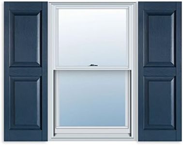 15 Inch x 47 Inch Standard Raised Panel Exterior Vinyl Shutter, Bedford Blue (Pair)