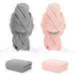 BEoffer 2 Pack Microfiber Hair Towel - 41 x 24 inches Super Soft, Absorbent, Fast Drying Without Frizz Hair Towel Wrap for Women Long, Thick, Curly Hair - Hair Turbans with Elastic Strap