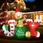 Wothfav Christmas Inflatable Outdoor Decorations, 8FT Long Inflatable Gingerbread Man with Candy Cane, Christmas Blow Up Yard Decorations with LED Lights for Garden Lawn Decor