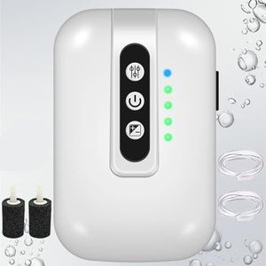 Aquarium Air Pump，Rechargeable Portable Oxygen Pump with Single/Dual Outlets，USB Rechargeable Aquarium Bubbler Aerator for Outdoor Fishing, Power Outages and Emergency (2 Holes)