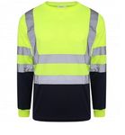 LIZZIE JACOBS Hi Viz High Visibility Crew Neck Long Sleeves Shirts Reflective Tape Safety Hi Vis Round Neck Security Work Breathable Lightweight Workwear Tops (Large, Yellow/Navy)