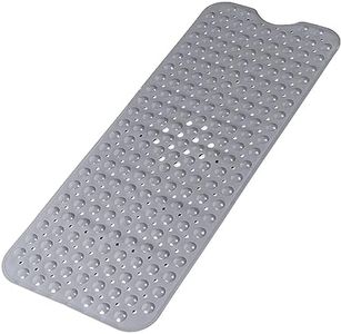 Large Non Slip Bathtub Mat, Extra Long Bath Mat for Tub, 40 x 16 Inch, Machine Washable Shower Mats with Suction Cups and Drain Holes, Bath Tub Mats for Bathroom Non Slip, Grey