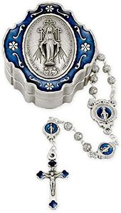 Catholic Rosary Beads with Metal Keepsake Gift Box Set (Miraculous Medal)
