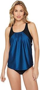 Reebok Women's Swimwear Sparkling Night Core Strappy Back Scoop Neck Soft Cup Tankini Swim Bathing Suit Top, Black, XL