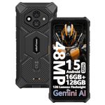 Rugged Phone Canada, Ulefone RugKing 3 Pro Unlocked Smartphone, Octa-core 16+128GB/2TB TF, Android 15, 6.56” 120Hz, 48MP+2MP+8MP Cam., 5700mAh, Water-Lock, Dock Charging, Al Assistant(Gemini) - Black
