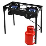 ORALNER 2-Burner Propane Stove Outdoor, Max 150,000 BTU Double Burner Stove with Detachable Legs, Adjustable 0-20Psi Regulator, Gas Camp Cooker Stand for Home Brewing, Cooking, Camping, Picnic