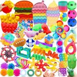 Chennyfun 59PCS Fidget Toy Set, Fidget Toys Pack, Relief Stress Green Bug Toy, Sensory Anxiety Decompression Toys for Autism, Fries Burger Ice Cream Relaxing for Adults Kids Party Favors Birthday Gift