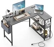 Mr IRONSTONE L Shaped Computer Desk with Power Outlet, 47 Inch Corner Office Desk for Small Spaces with Storage Shelves, Study Work Writing Table for Home Office Bedroom (Black Oak)