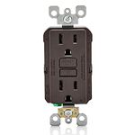 Leviton GFNT1 15 Amp, 125 Volt Receptacle/Outlet, 20 Amp Feed-Through, Self-test SmartLock Pro Slim GFCI, monochromatic, back and side wired, nylon wallplate/faceplate and self grounding clip included - Brown