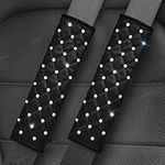 Uphily Bling Bling Car Leather Safety Belt Covers - Crystal Diamond Black Seat Belt Shoulder Pads for Women or Girls (2Pcs)