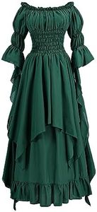 LTAKK Renaissance Dress Women Medieval Costume Victorian Dresses Peasant Gothic Fairy Witch Wedding Under Dress, Forest Green, Small-Medium