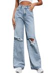 Women's & Girls' Solid Ripped Denim Jeans Color Light Blue Size_30 Fit Type : Regular Fit