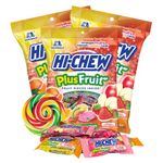 Hi-Chew Plus Fruit Sunrise Mix Chewy Candies, Real Fruit Pieces Inside, Authentic Japanese Candy, Fridge Magnet Included, Pack of 3, 2.82 Ounces