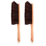 2pcs Bench Brush Wood Counter Duster Woodworking Brush Fireplace Horsehair Hand Broom Brush Soft Bristles Dusting Brush with Handle for Bed Car Home Workshop