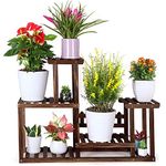 Foldify Pine Wood Plant Stand Indoor Outdoor Multiple Flower Pot Holder Shelf Rack Higher and Lower Planter Display Shelving Unit in Garden Balcony Patio Living Room(7-9 Flowerpots)