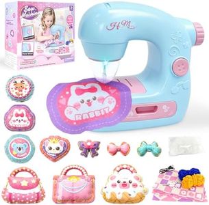 FOTSHARER Portable Sewing Machine Toy with Cloths Cotton Thread, Mini Kids Sewing Kit Sewing Kits Arts & Educational Crafts for Girls Toys, Kids Tool Set Toy for Beginners DIY Lovers