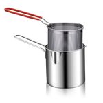 Deep Fry Basket, 304 Stainless Steel Deep Fryer Pan, Frying Pan Stock Fry Pot with Strainer Basket and Handle for Frying Shrimp