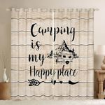 Camper Blackout Curtains,Camping Themed Curtains & Drapes for Travel Trailers,RV Camping Car Window Treatments,Rustic Wooden Plank Country Style Retro Window Curtains Beige 2 Panels 52"Wx84"L