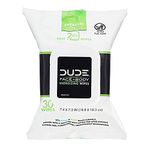 DUDE Face & Body Wipes 30 Count Energizing & Refreshing Scent Infused with Pro Vitamin B-5, Face Cleansing Cloths for Men, Lightly Scented for Mid-Day Refreshment, Hypoallergenic, Alcohol Free