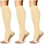 Athbavib 3 Pairs Open Toe Compression Socks for Men Women Toeless Compression Socks, Light Yellow1, Small-Medium