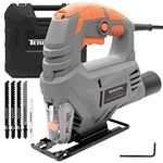 Terratek Electric Jigsaw 550W 3000SPM, 5 Speed Jigsaw Tool, Jigsaw Cutting 65mm Wood, 8mm Metal, Max 45 Cutting Angle, 5 Blades with Jig Saw Carrying Case and Vacuum Adaptor