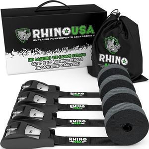 Rhino USA Lashing Straps Cargo Tie Downs (4PK) - 1,320lb Guaranteed Max Break Strength, Includes (4) Heavy Duty 1in x 12ft Cam Buckle Pull Straps. Best for Kayak, Cooler, Cargo