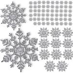 Silver Snowflakes - Set of 72 Glitter Snowflake Ornaments - Assorted Sizes of 4-inch and 6-inch - Silver Christmas Decorations