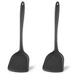 Silicone Wok Spatulas, Silicone Spatulas for Nonstick Cookware, Silicone Wok Spatula Set of 2, High Heat-Resistant Premium Flexible Non-Stick Rubber Spatula Set, Silicone Fry Spatula (2 Black)