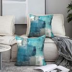 Mondiafy Pack of 2 Cozy Plush Abstract Teal Throw Pillow Covers for Couch Sofa 18x18 Inches Rustic Farmhouse Boho Home Decor