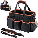 ProCase Cleaning Organizer Bag, Cleaning Supply Caddy Wearable Tote with Handle Adjustable Strap Multiple Compartment Tool Storage Detailing Bag for Housekeeper Cleaner -Blackorange