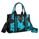 MONTANA WEST Wrangler Tote Handbag for Women Cow Print Purse Top Handle Handbags, M-cow Print Turquoise, Medium WG133-8120STQ