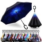 SIEPASA Spar. Saa Double Layer Inverted Umbrella with C-Shaped Handle, Anti-UV Waterproof Windproof Straight Umbrella for Car Rain Outdoor Use