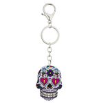 Lux Accessories White Sugar Skull Rose Keychain Key Ring