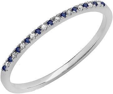 Dazzlingrock Collection Round Blue Sapphire & White Diamond Stackable Band for Women in 14K Solid White Gold Size 7