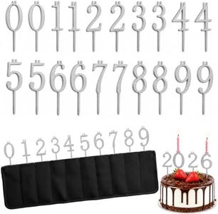 Reusable Birthday Candles Numbers Holder Set 2 Pack, Thickened Stainless Steel Number Candle Holders 0-9, Silver Metal Cake Candle Holders with Storage Bags for Double-Digit Birthdays and All Ages