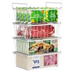 iSPECLE Freezer Organizer Bins- 4 Pack Stackable Freezer Baskets for 5 Cu.Ft Deep Freezer Sort Frozen Foods Chest Freezer Organizer with Handles Easily Get Food and Add Storage Space, White