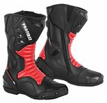 Genuine Leather Motorbike Motorcycle Armoured Boots Long High Ankle Protection Rasing Shoes Sports Cruising Touring | Red & Black, UK 8 / EU 42