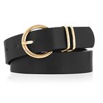 Women’s Leather Belts for Jeans Pants Fashion Gold Buckle Ladies Waist Belt, Black, Fit Waist Size 38-42 inches