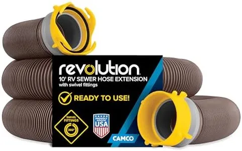 Camco Revolution 10-Foot Camper/RV Sewer Hose Kit | Features Pre-Attached 360-Degree Rotating Fittings | Includes Wire Guards (39639)