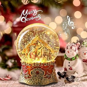 VCUTEKA Christmas Snow Globe, Musical Nativity Snow Globes, Color Changing Battery Operated Jesus Lighted Snowglobe for Home Table Centerpieces Decoration