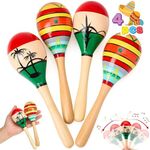 JOYIN 4 PCS Cinco De Mayo 7.6" Wooden Maracas for Kids, Maraca Magic, Wooden Rattle Noisemaker for Mexican Fiesta Party Favors, Musical Fun Parties, Luau Party, Carnivals, Taco Tuesday Event