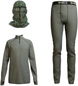 HECS Hunting Base Layer 3-Piece Hunting Suit | Quarter Zip Shirt, Pants & Head Cover with Bioelectric Shielding | Patented Technology | Hunting Clothes for Men - Olive - 4XL