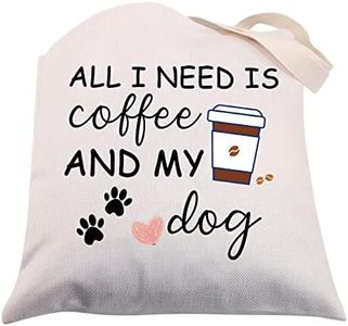 CMNIM All I Need is Coffee and My Dog Lover Gifts for Coffee Lovers Tote Bag Dog Mom Gift for Dog Owner Reusable Shopping Bag (Coffee and My Dog Tote Bag beige)
