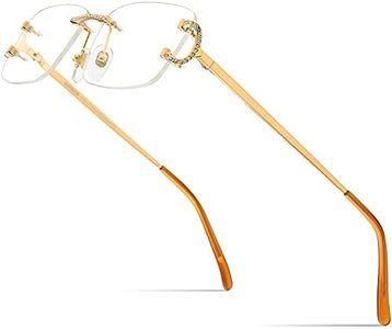 HEPIDEM Vintage Style Rectangular Rimless Metal Eyeglasses for Men,New Frameless Zircon Diamonds Optical Glasses Frame, 50254 Gold, 58-16-140